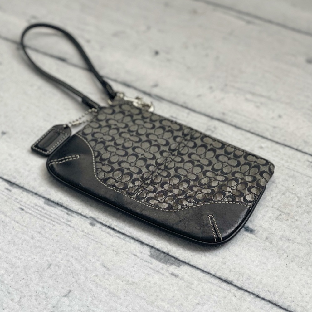 Coach Signature Black Gray Wristlet Bag